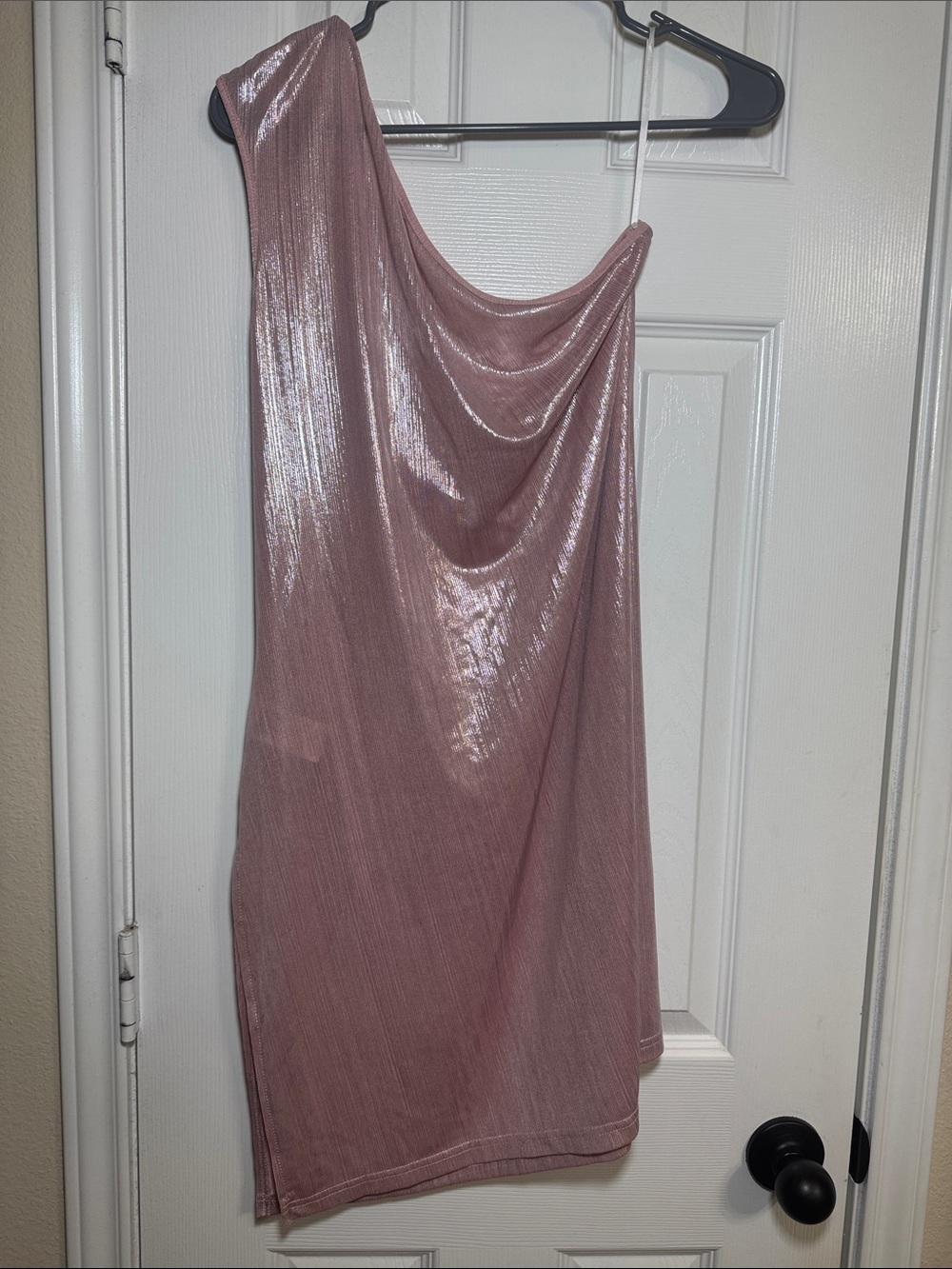 Shimmery Dusty Rose One-Shoulder Dress